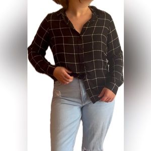 black and white windowpane check top
